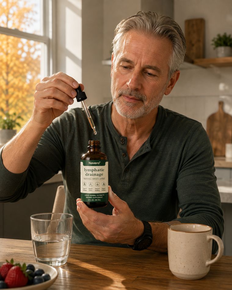 Man gebruikt Navero druppels als onderdeel van een dagelijkse routine